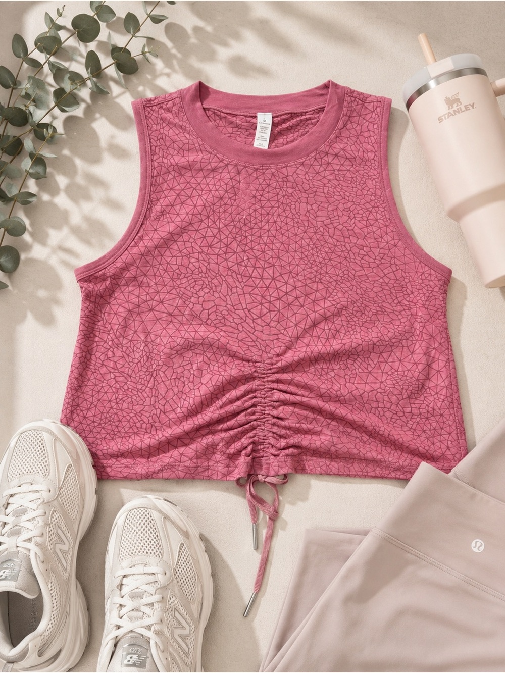Lululemon Women's Pink Cinch Me Up Front Tie Up Cropped Tank Top Size 8